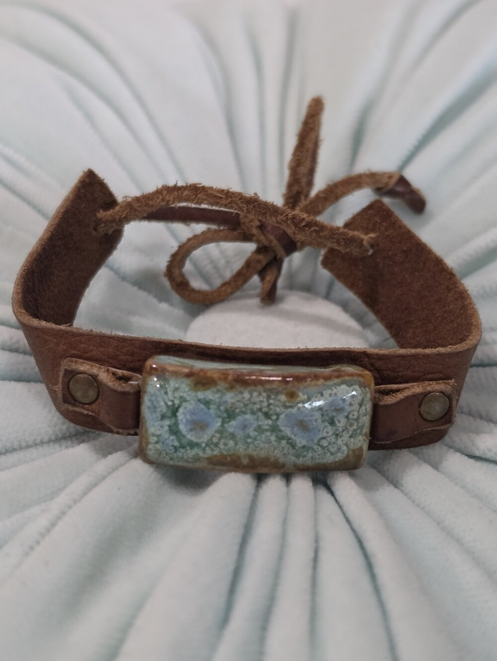 Artisan Crafted Mystic Leather & Ceramic Tie Bracelet